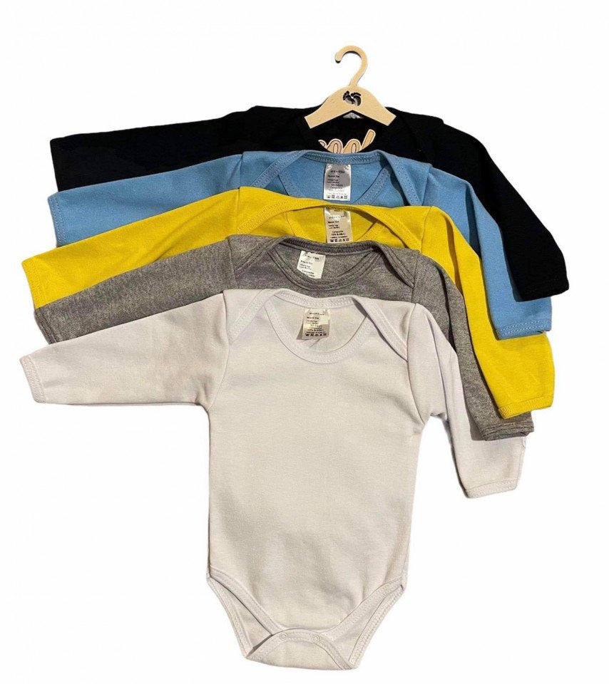 Set 5 body-uri din bumbac cu maneca lunga color mix 2