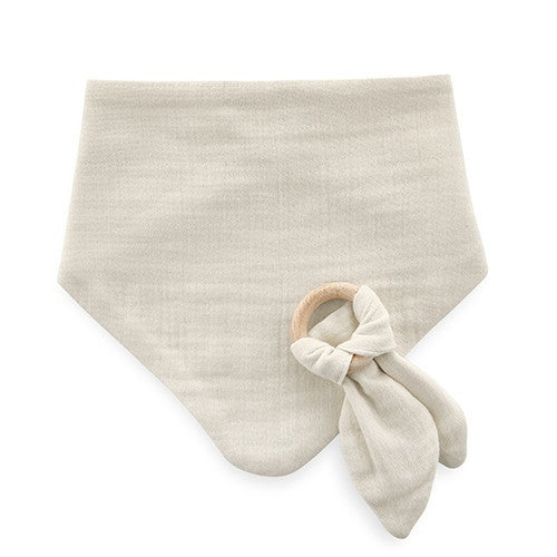 Set baveta cu doua fete din muselina cu jucarie dentitie BabyJem