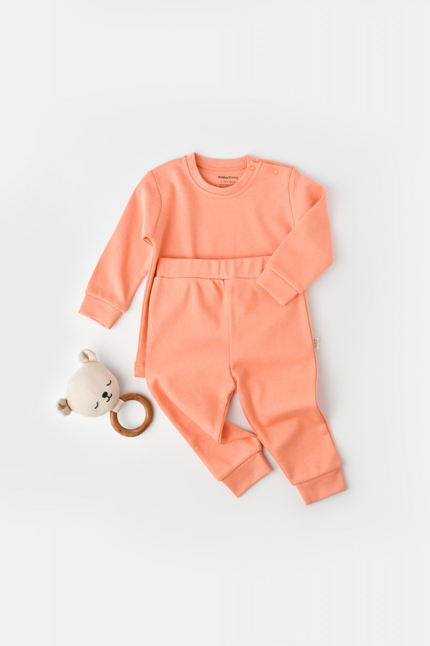 Set bluzita cu maneca lunga si panataloni lungi - bumbac organic 100% - Roz, Baby Cosy