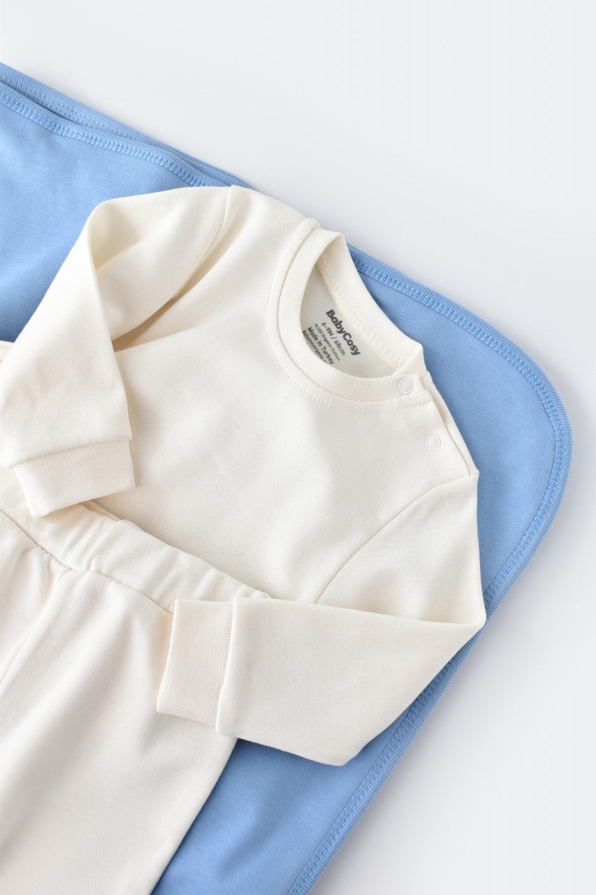 Set bluzita cu maneca lunga si panataloni lungi - bumbac organic 100% - Ecru, Baby Cosy