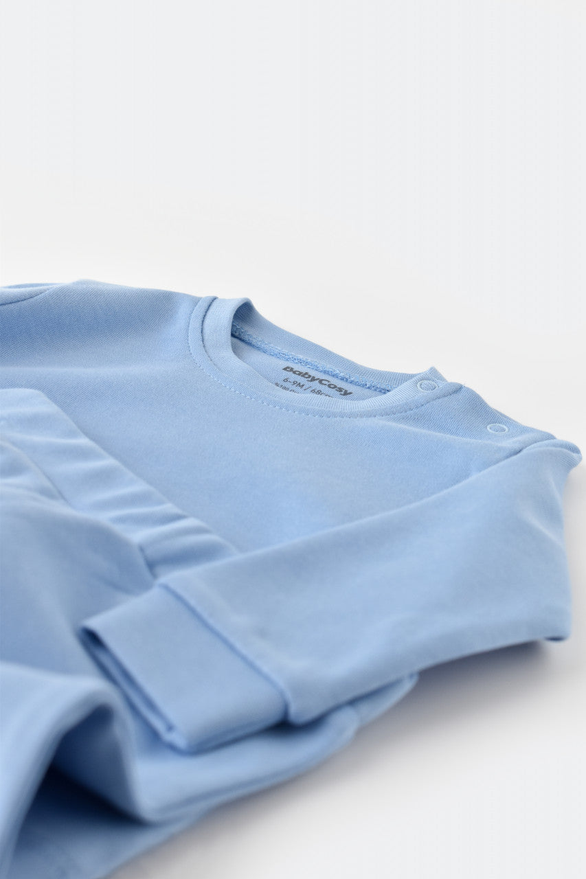 Set bluzita cu maneca lunga si panataloni lungi - bumbac organic 100% - Bleu, Baby Cosy