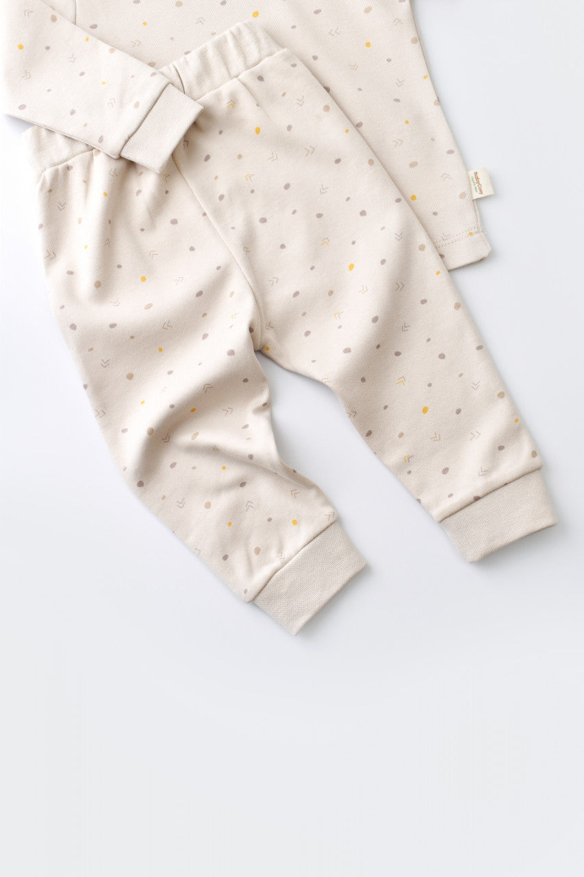 Set bluzita cu maneca lunga si panataloni lungi - bumbac organic 100% - Crem cu buline, Baby Cosy
