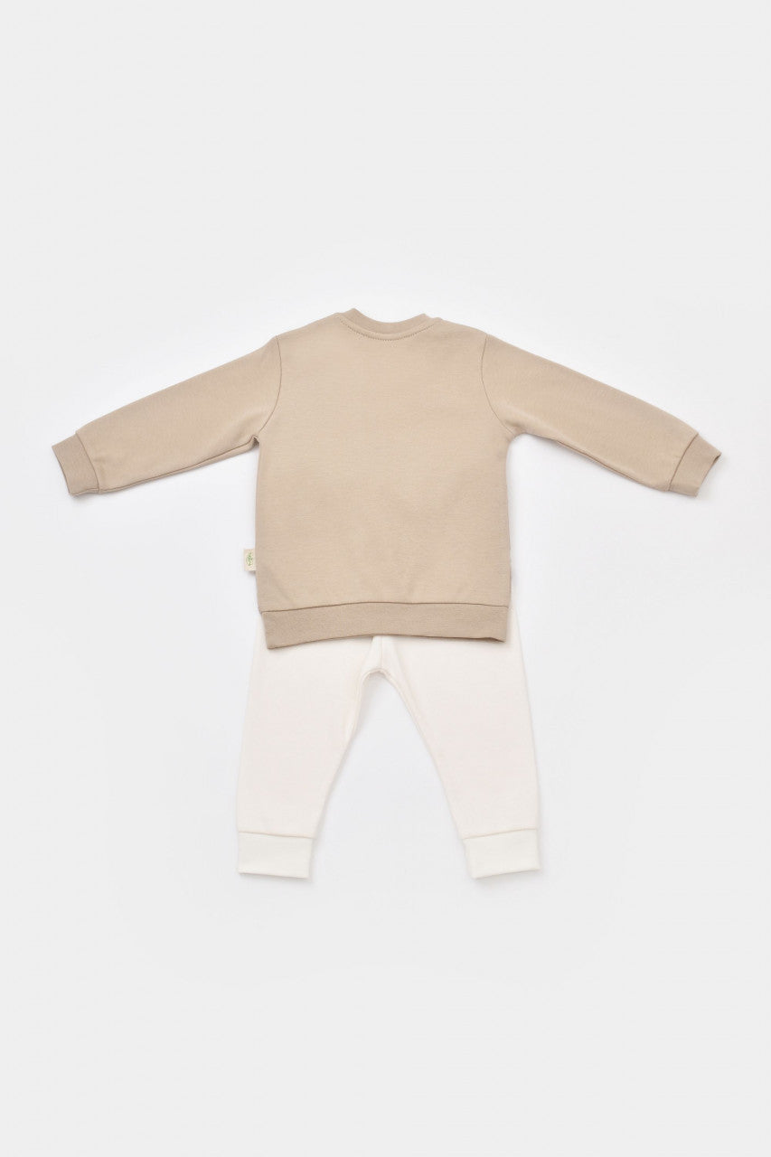 Set bluzita cu maneca lunga si panataloni lungi cu buline Girafa, BabyCosy, 100% bumbac organic, Mink