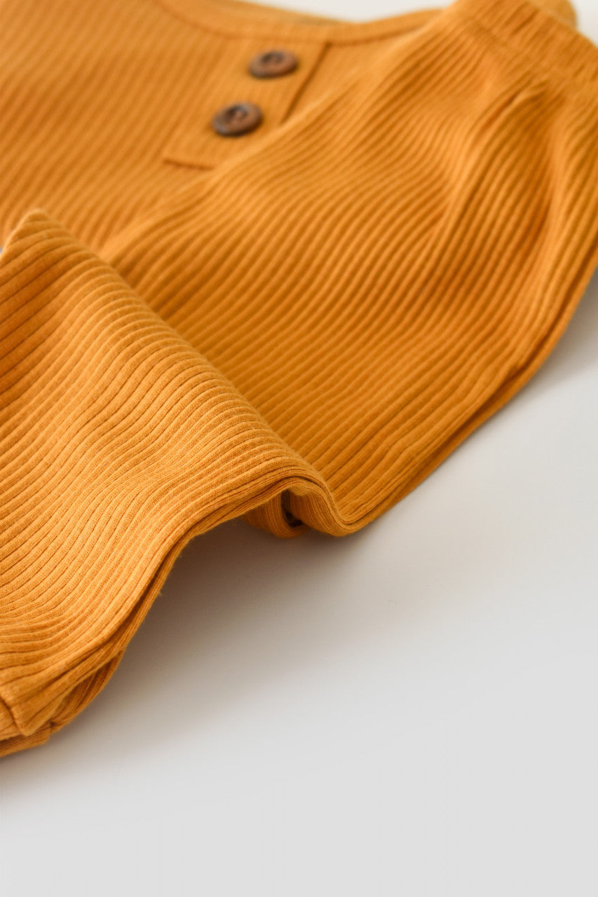 Set bluzita cu maneca lunga si panataloni lungi din bumbac organic si modal - Mustar