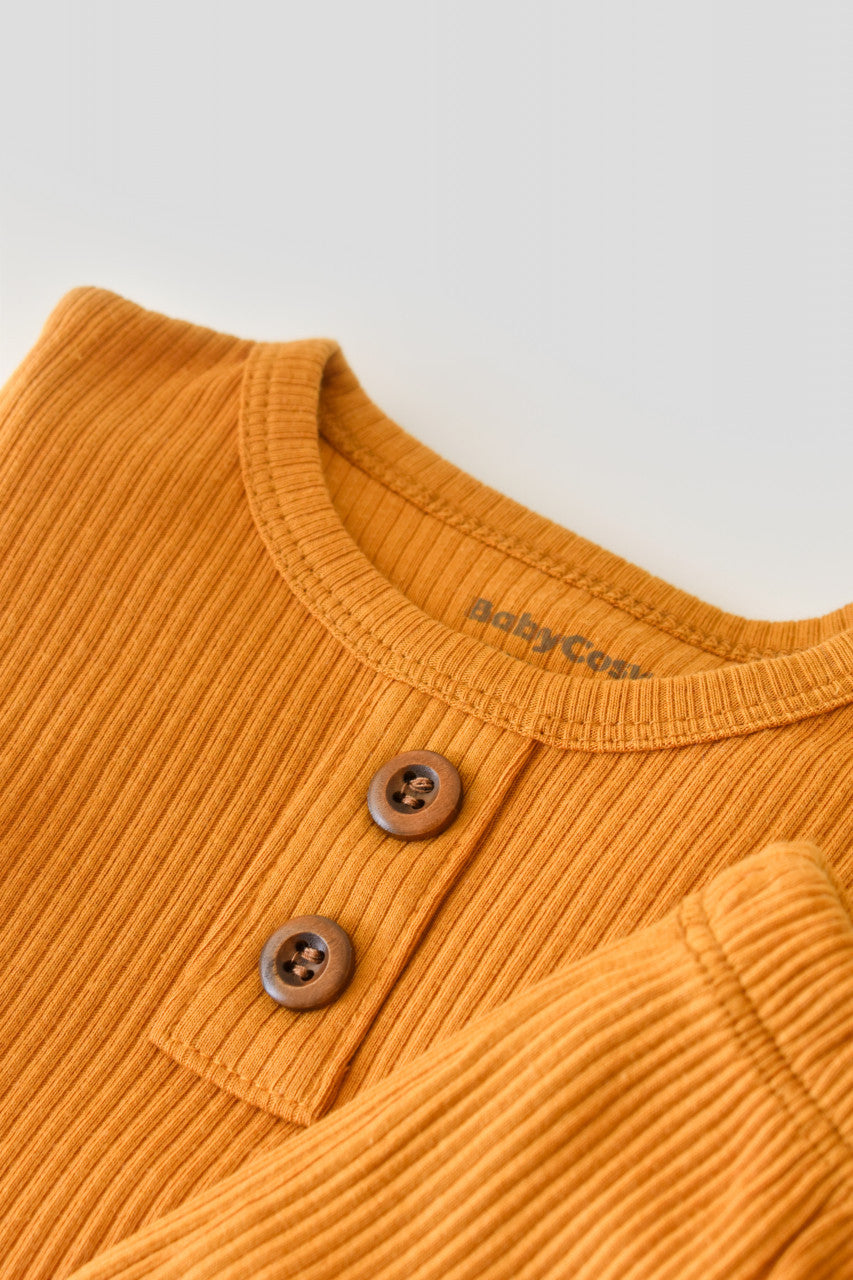 Set bluzita cu maneca lunga si panataloni lungi din bumbac organic si modal - Mustar