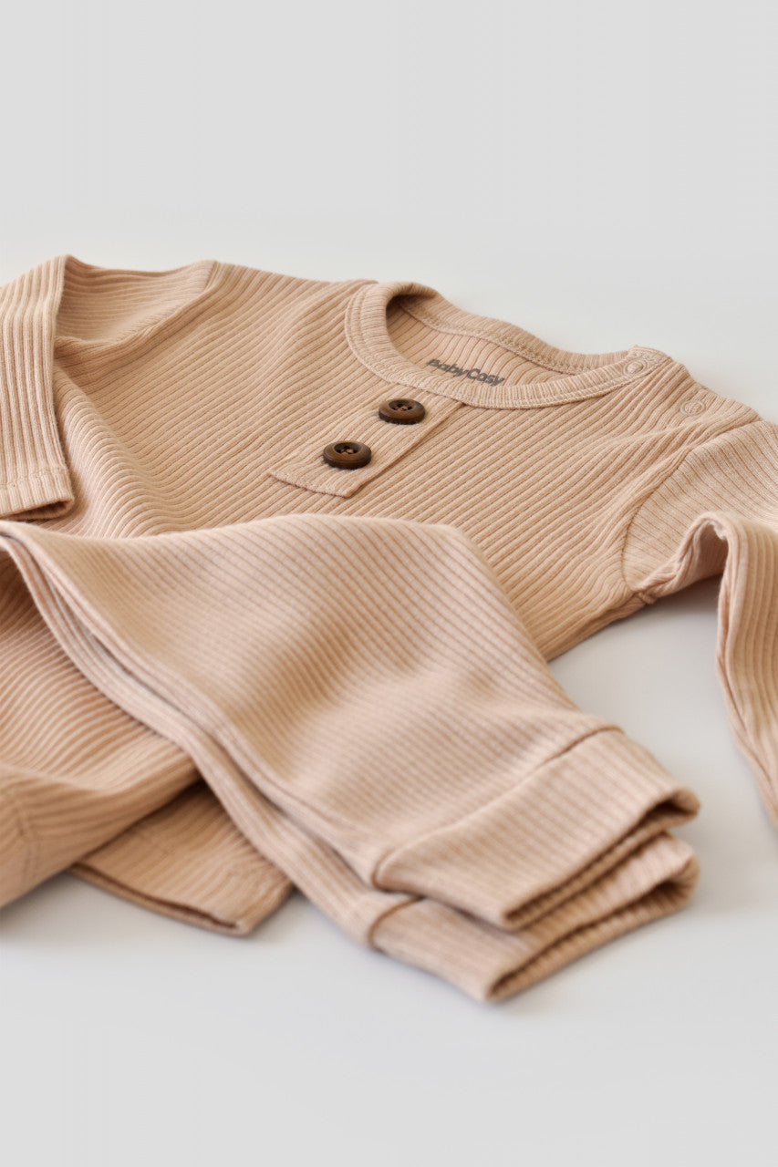 Set bluzita cu maneca lunga si panataloni lungi din bumbac organic si modal - Somon