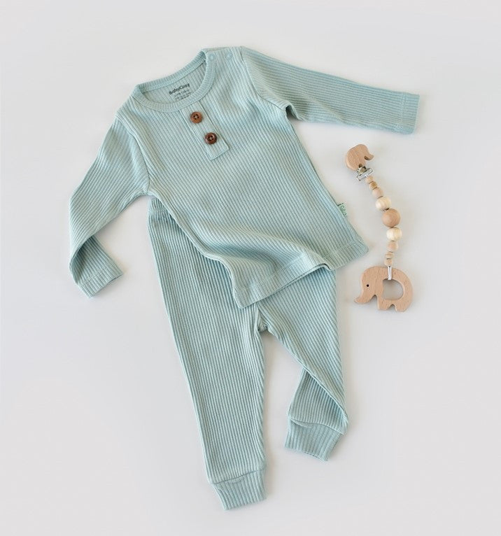 Set bluzita cu maneca lunga si panataloni lungi din bumbac organic si modal - Mint