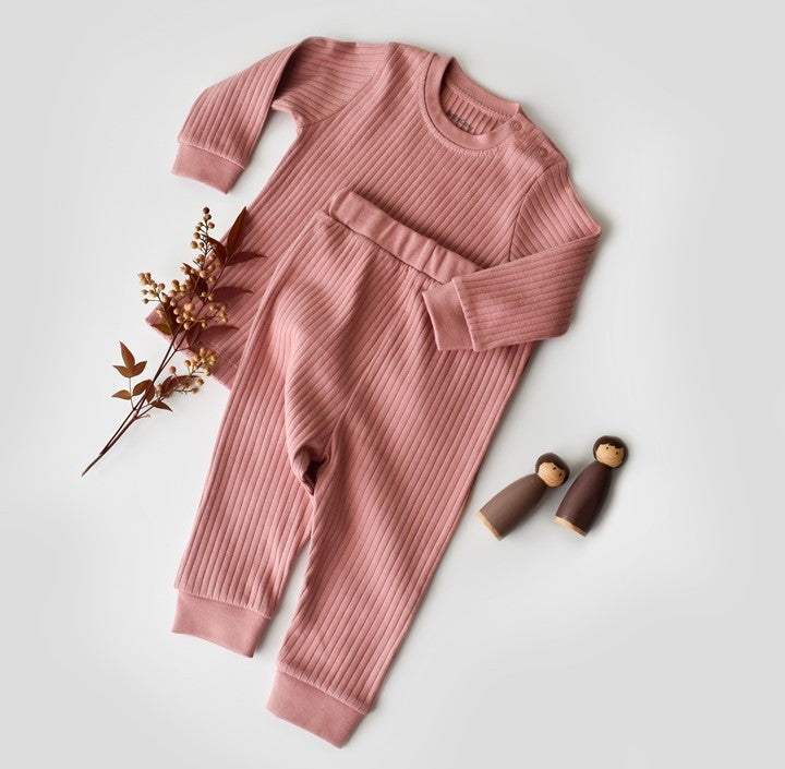 Set bluzita cu maneca lunga si panataloni lungi din bumbac organic si 5% elastan - Roz, Baby Cosy