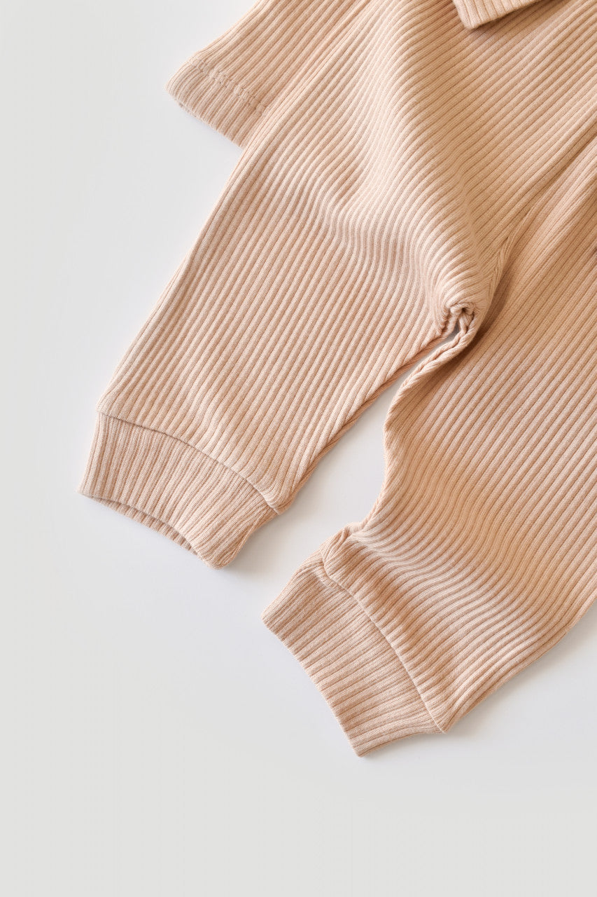 Set bluzita cu maneca lunga si panataloni lungi din bumbac organic si modal - Somon