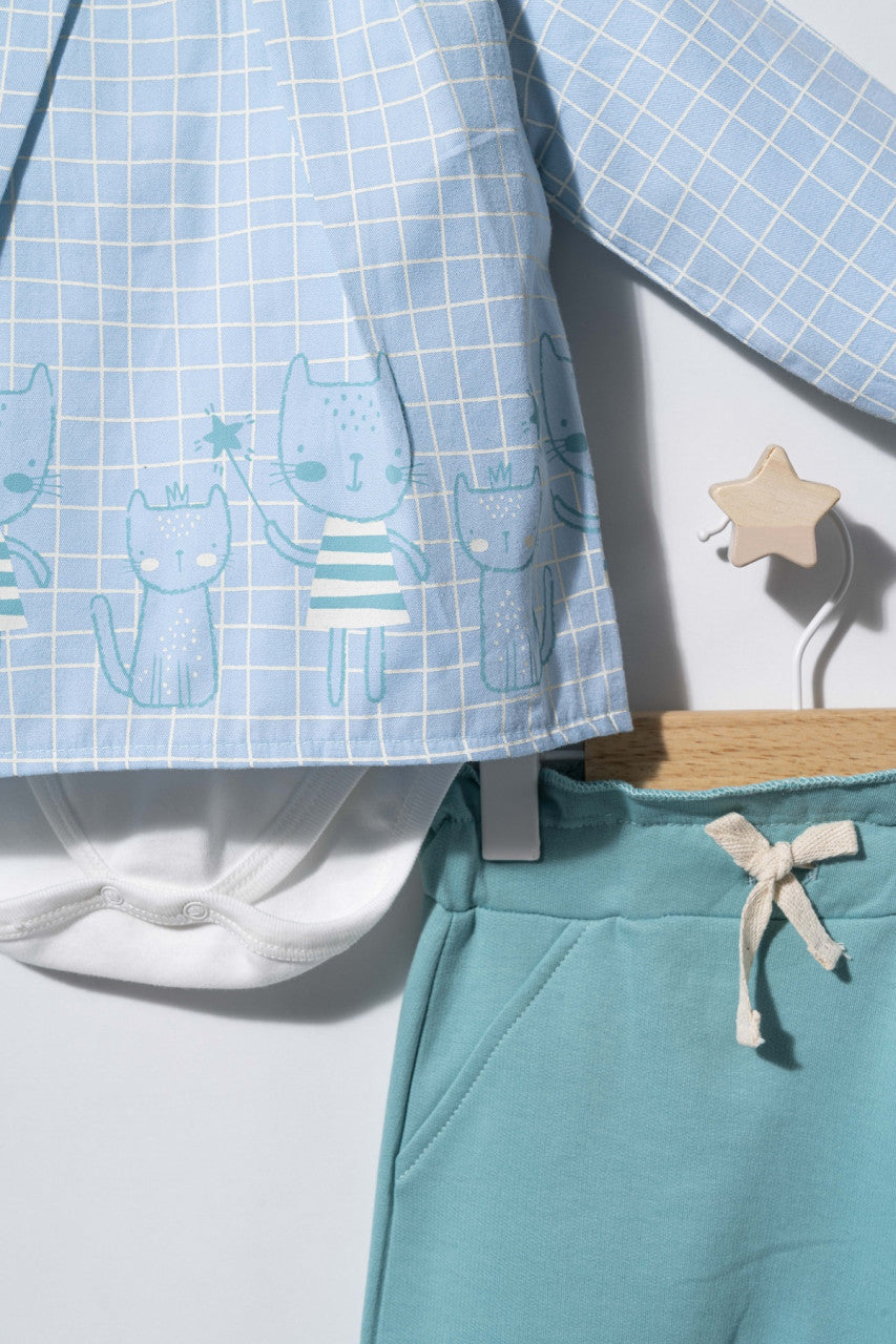 Set bluzita de vara cu pantalonasi pentru bebelusi Cats, Tongs baby