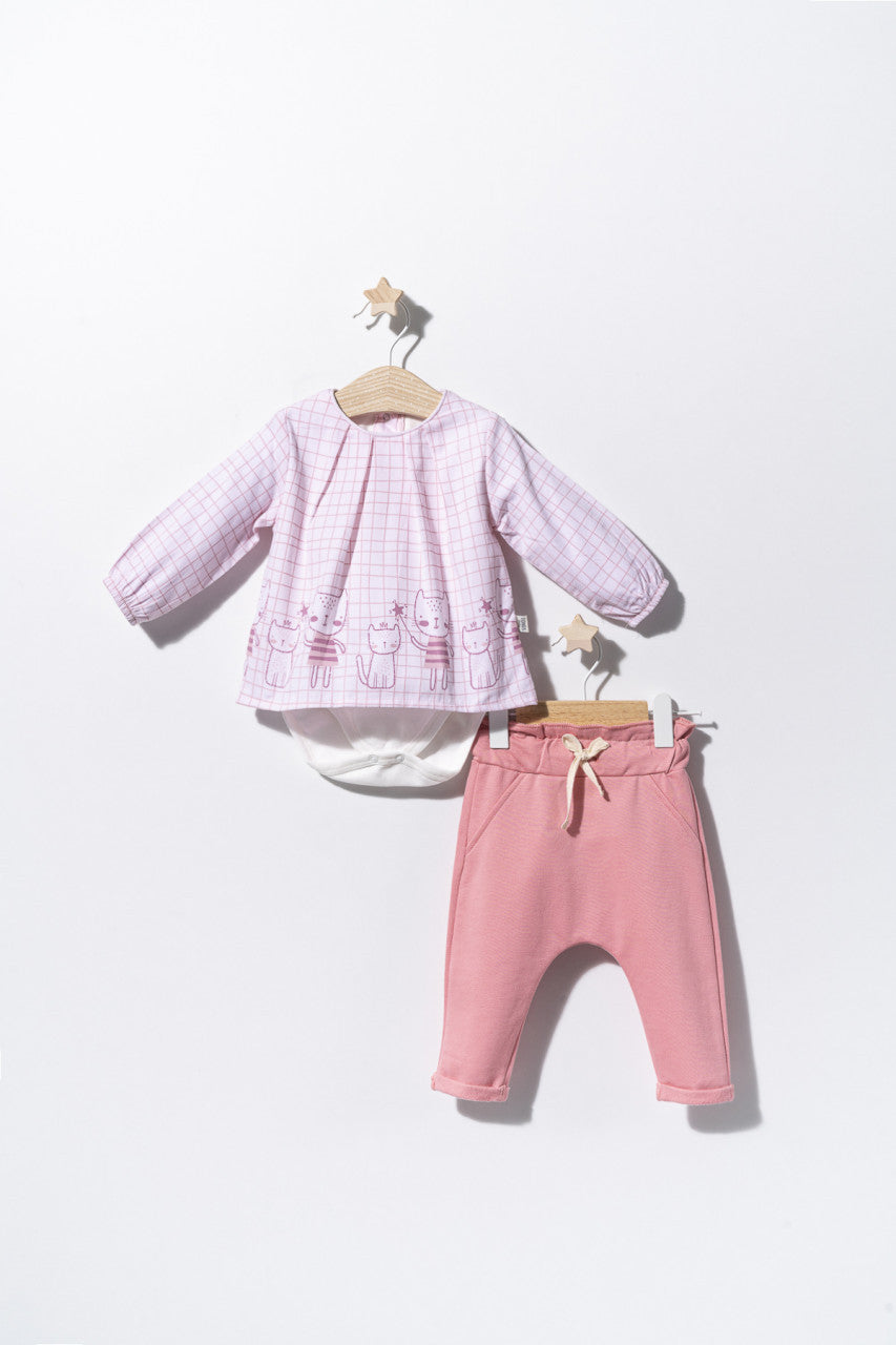Set bluzita de vara cu pantalonasi pentru bebelusi Cats, Tongs baby