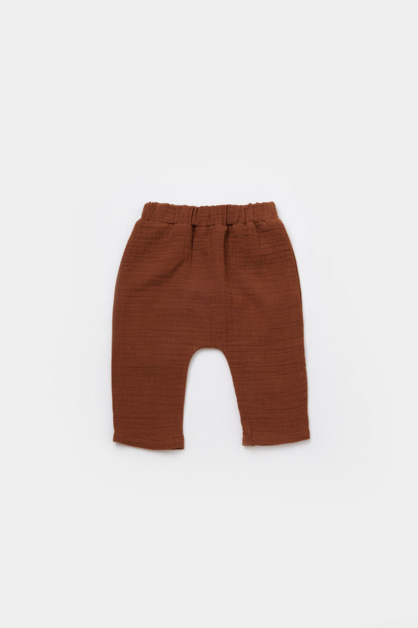 Set bluzita petrecuta si panataloni lungi din muselina, Baby Cosy, 100% bumbac organic, Caramiziu