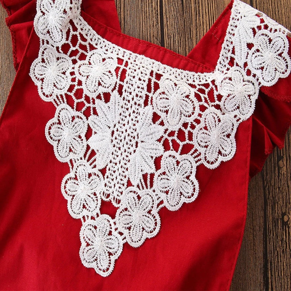 Set body rosu cu broderie si bentita