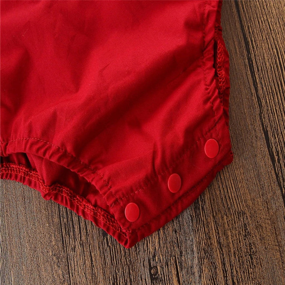 Set body rosu cu broderie si bentita