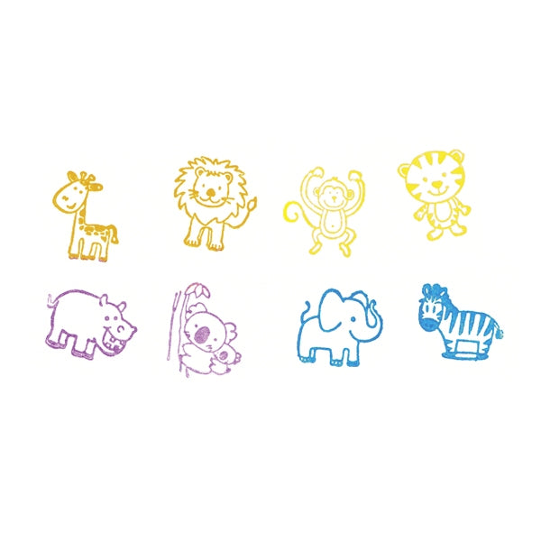 Set borcanel cu 8 stampile de lemn - Tematica animale salbatice