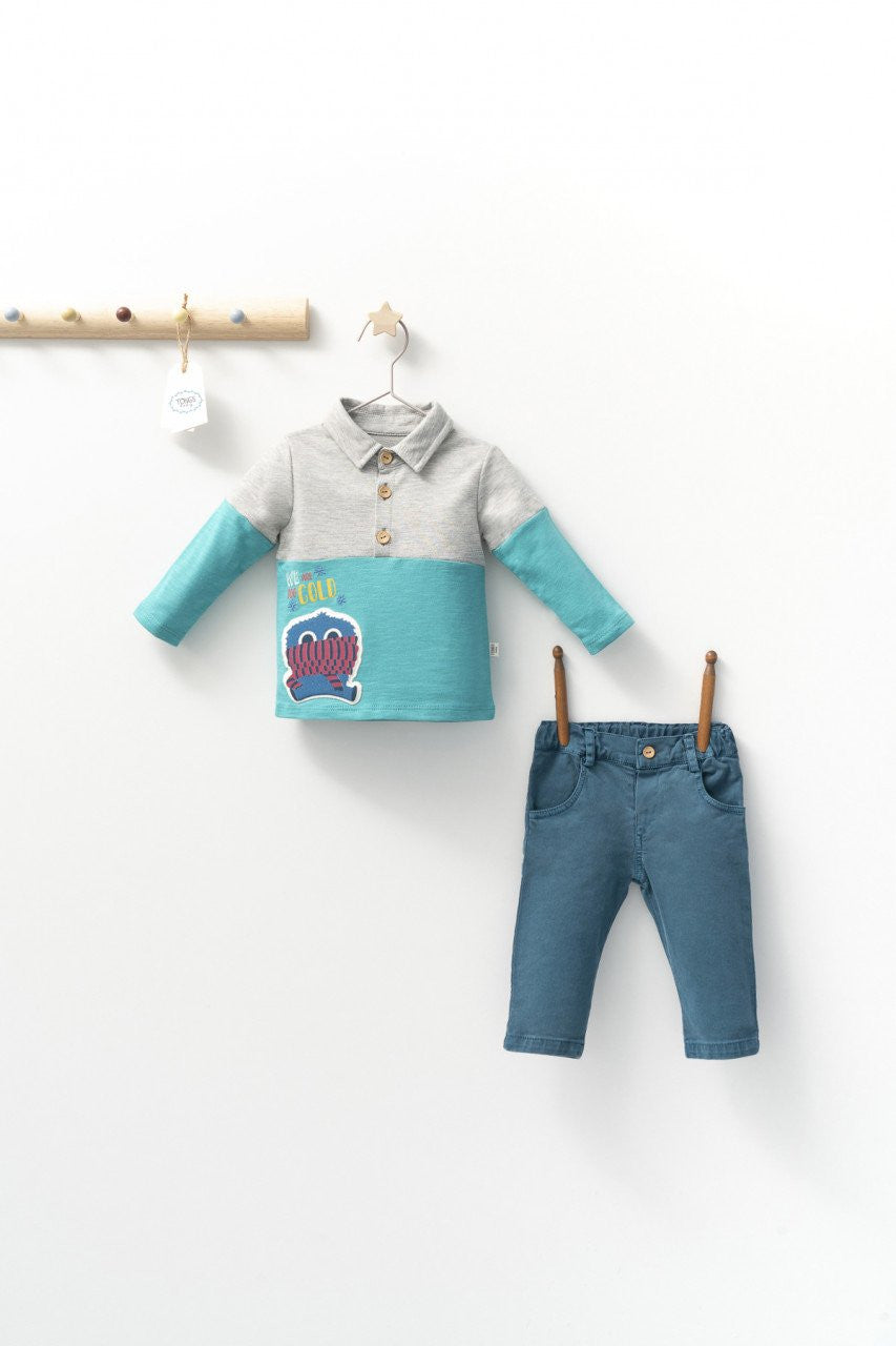 Set cu blugi si bluzita cu guleras pentru bebelusi Monster, Tongs baby