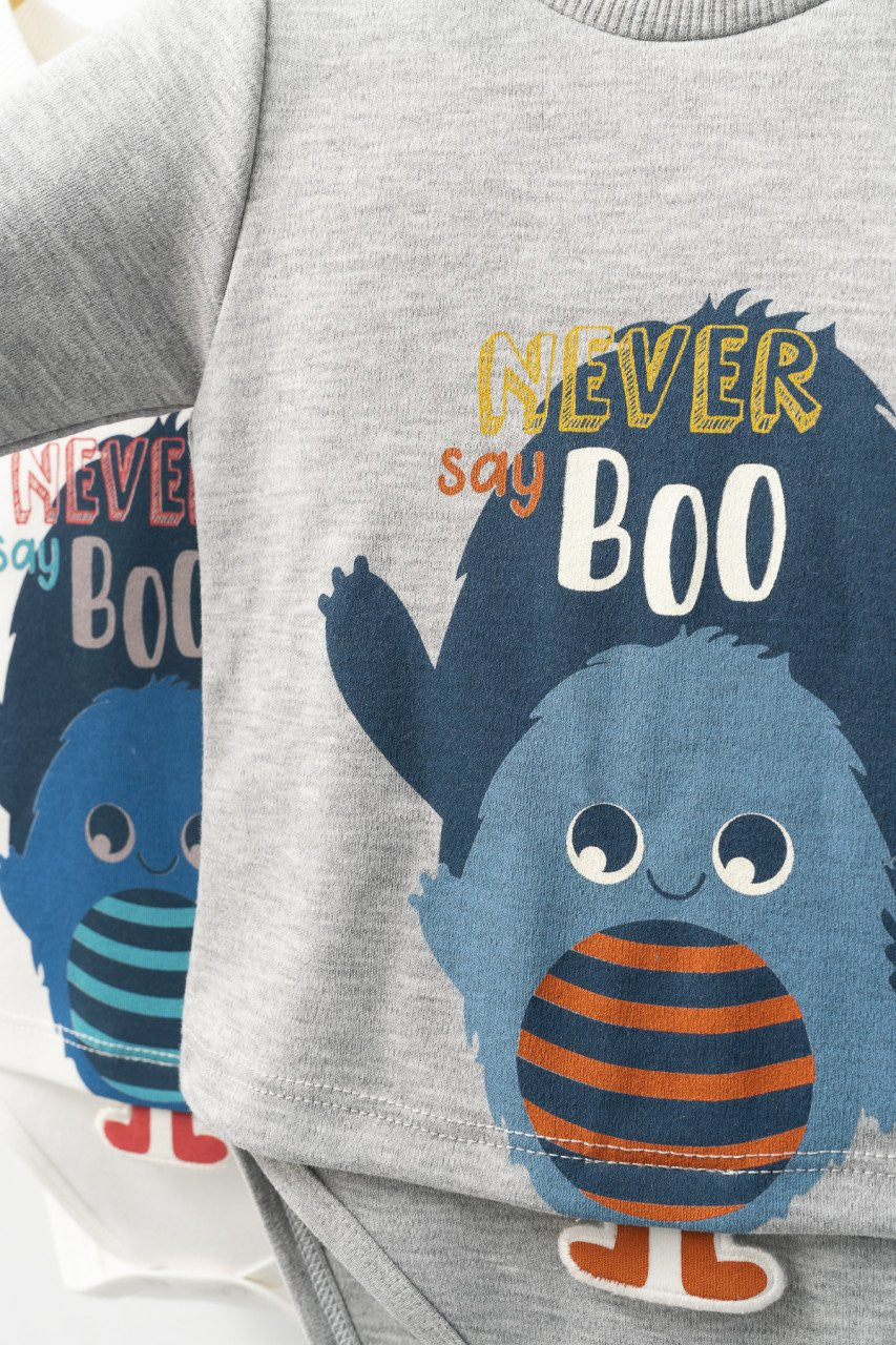 Set cu pantalonasi cu buzunare si body cu maneca lunga pentru bebelusi Monster, Tongs baby