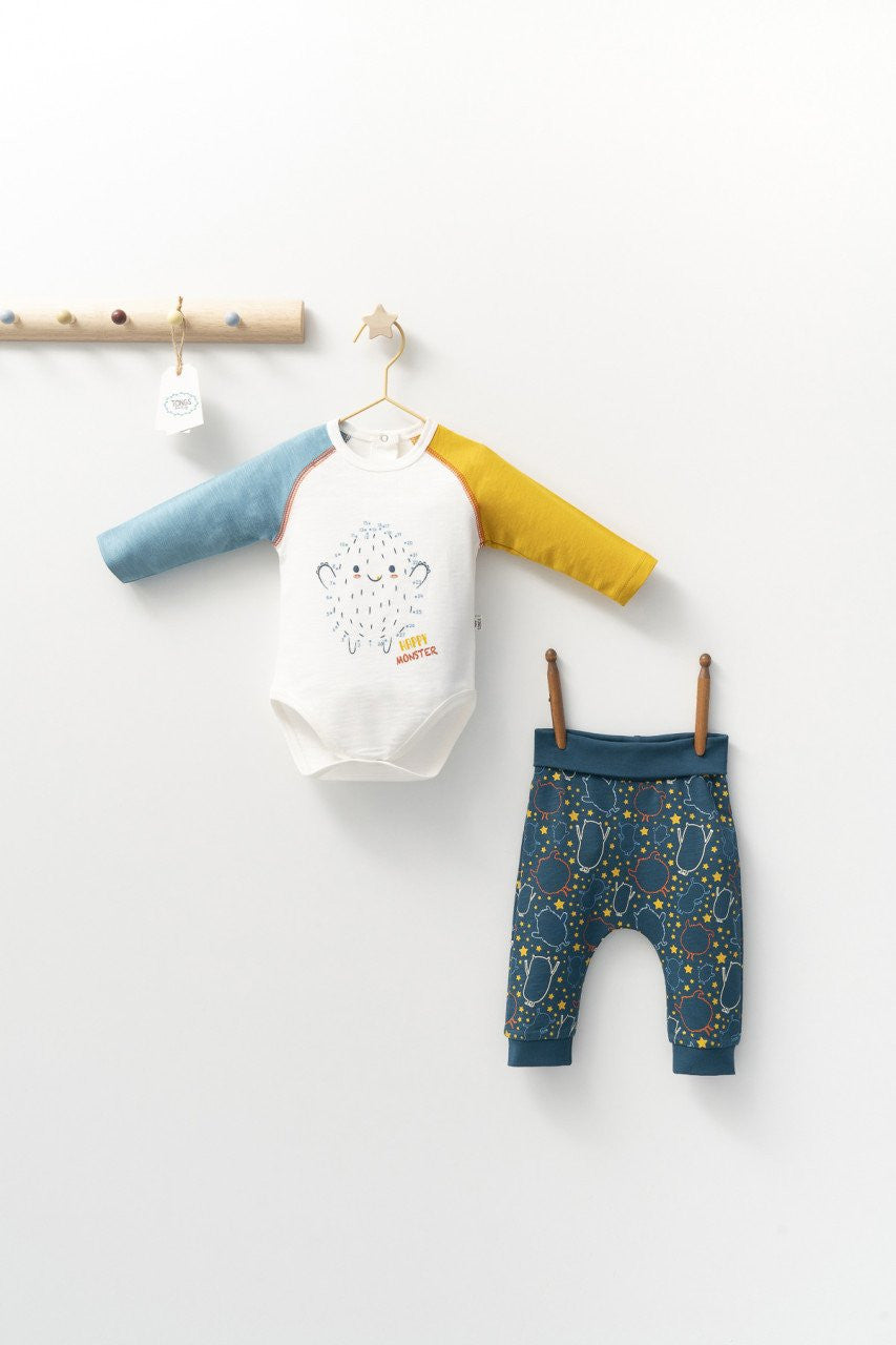 Set cu pantalonasi si body cu maneca lunga pentru bebelusi Monster, Tongs baby