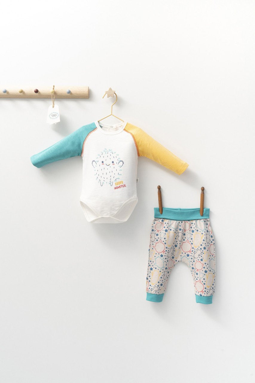 Set cu pantalonasi si body cu maneca lunga pentru bebelusi Monster, Tongs baby