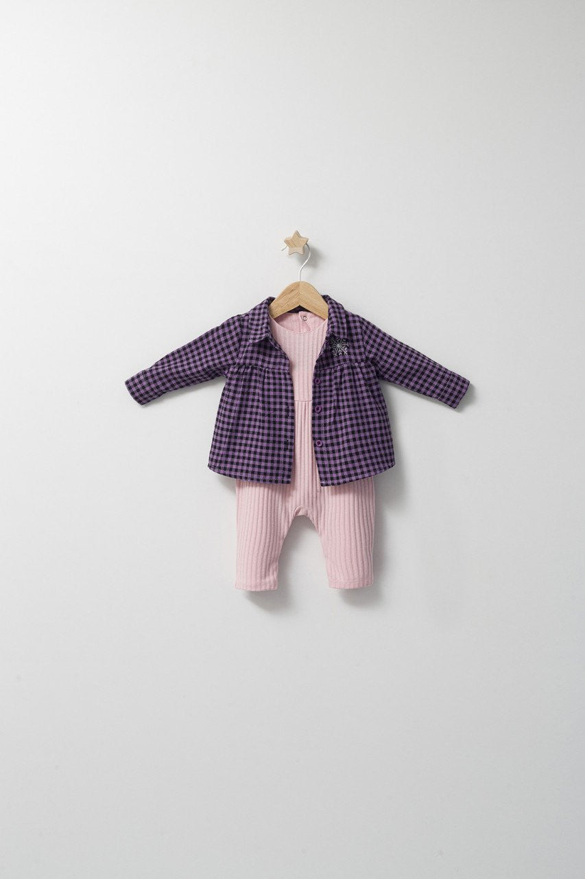 Set cu salopeta si camasuta in carouri pentru bebelusi Ballon, Tongs baby