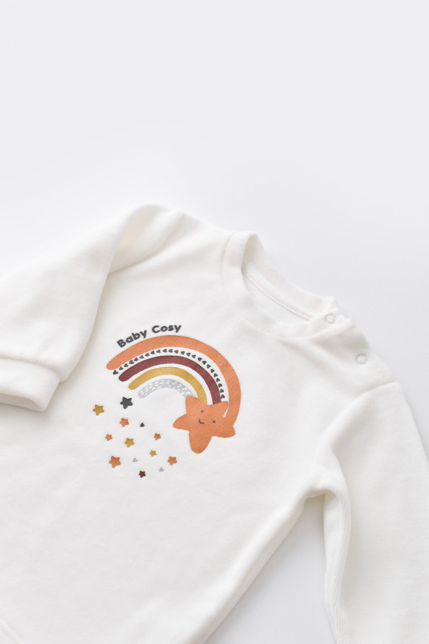 Set Curcubeu cu bluzita cu maneca lunga si panataloni lungi din 80%bumbac organic si 20% poliester - Ecru, Baby Cosy