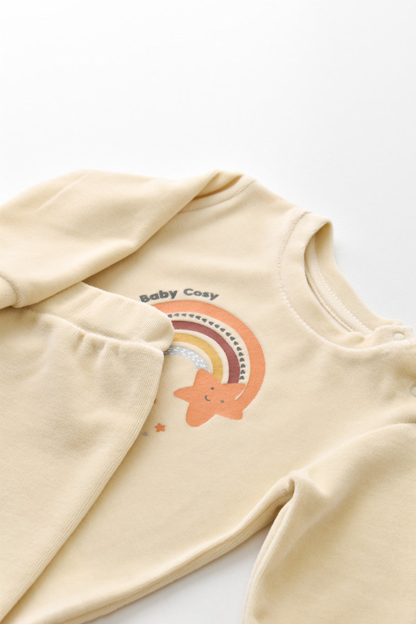 Set Curcubeu cu bluzita cu maneca lunga si panataloni lungi din 80%bumbac organic si 20% poliester - Crem, Baby Cosy