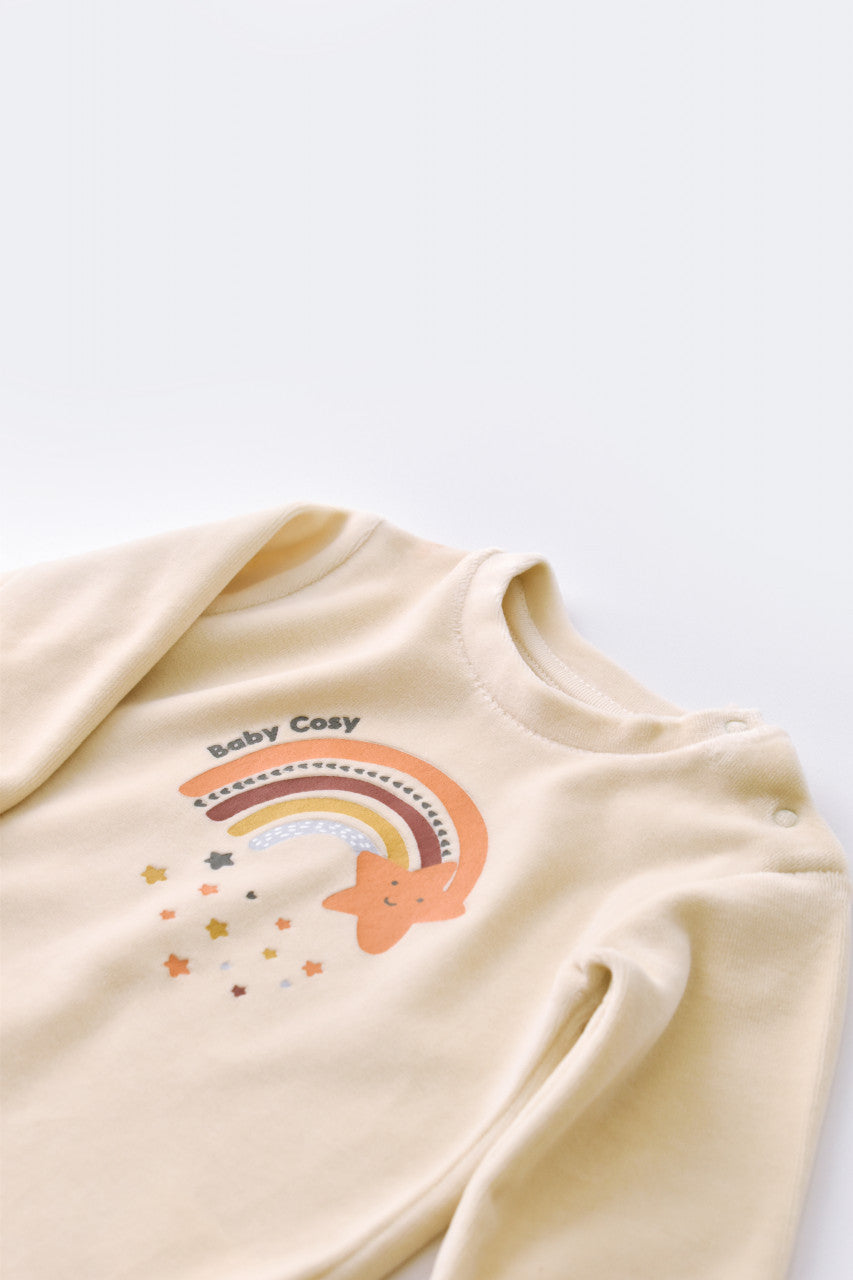 Set Curcubeu cu bluzita cu maneca lunga si panataloni lungi din 80%bumbac organic si 20% poliester - Crem, Baby Cosy