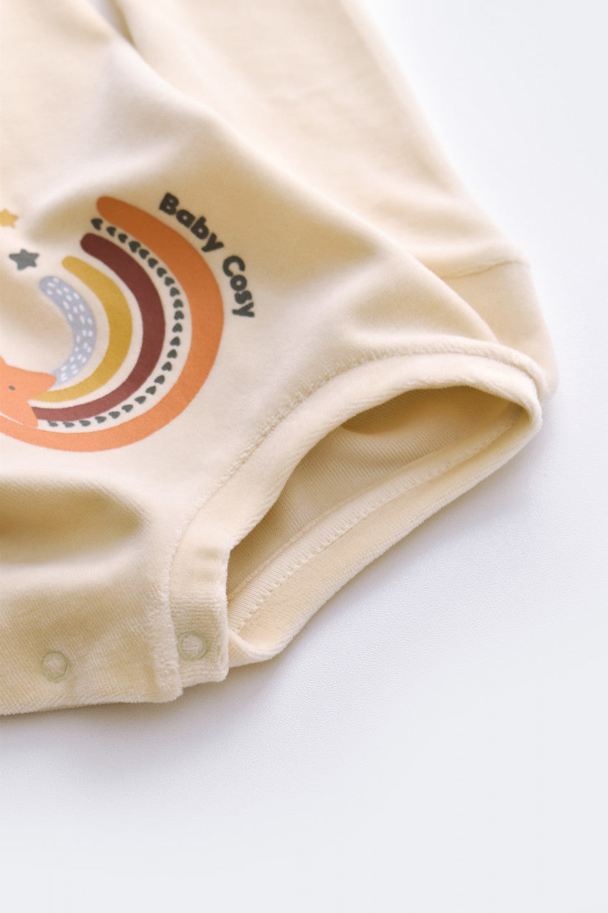 Set Curcubeu cu bluzita cu maneca lunga si panataloni lungi din 80%bumbac organic si 20% poliester - Crem, Baby Cosy