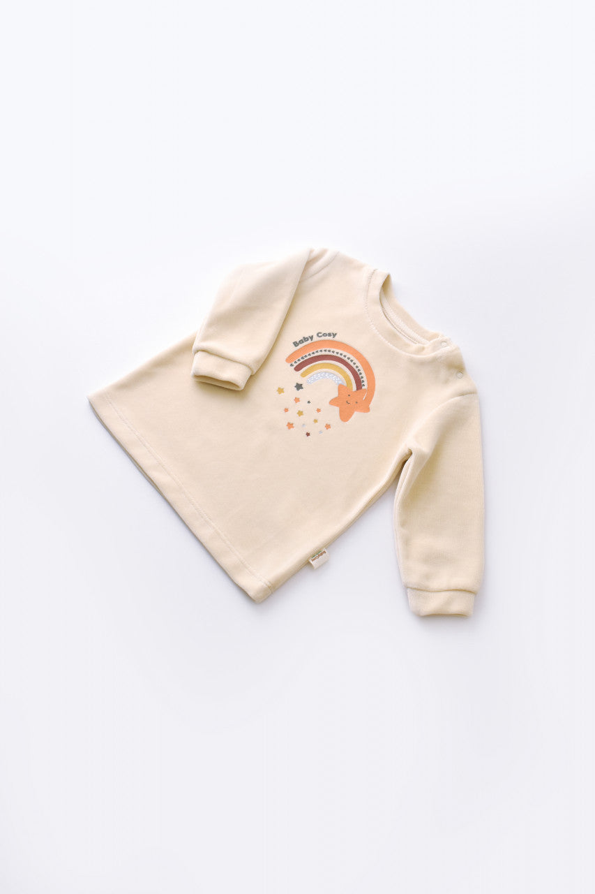 Set Curcubeu cu bluzita cu maneca lunga si panataloni lungi din 80%bumbac organic si 20% poliester - Crem, Baby Cosy