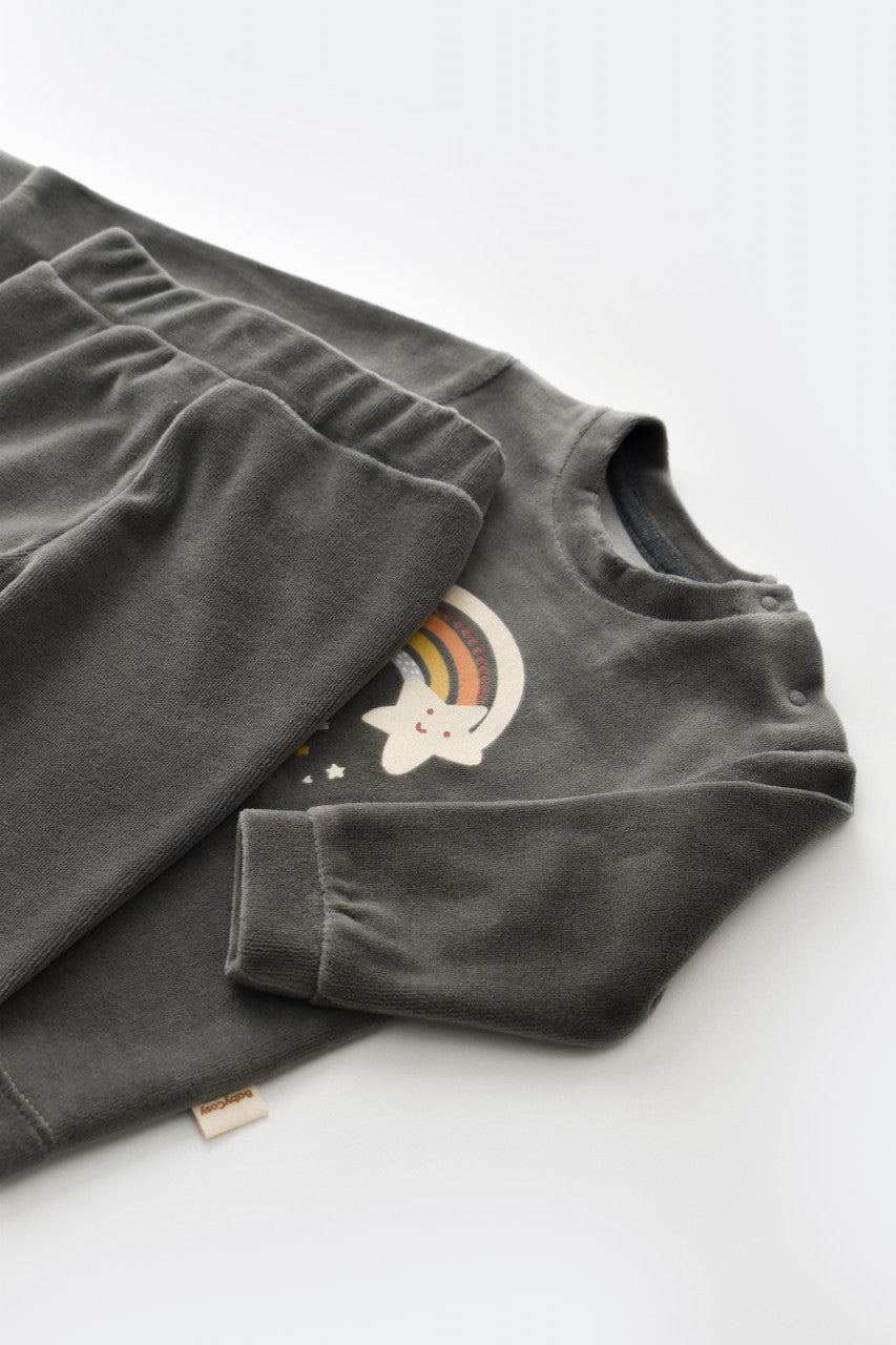 Set Curcubeu cu bluzita cu maneca lunga si panataloni lungi din 80%bumbac organic si 20% poliester - Antracit, Baby Cosy