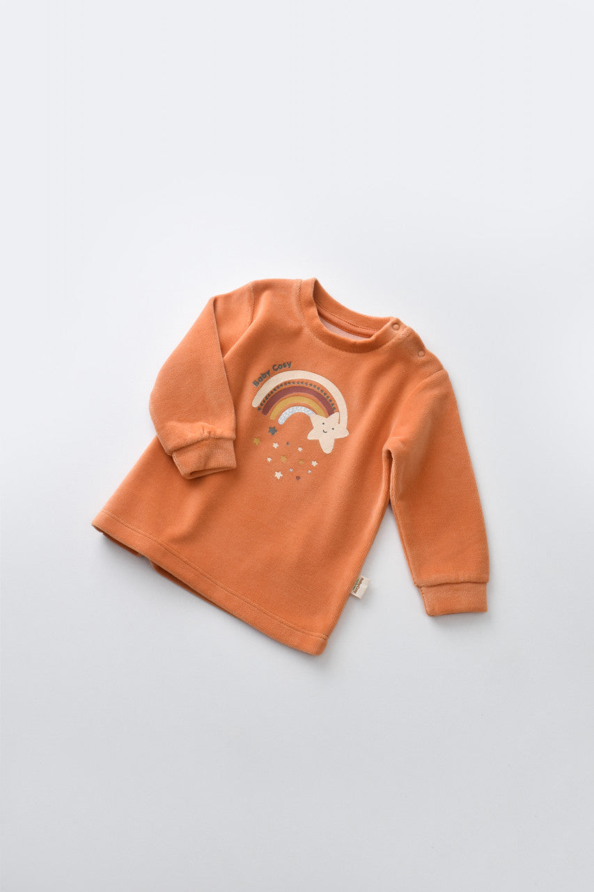 Set Curcubeu cu bluzita cu maneca lunga si panataloni lungi din 80%bumbac organic si 20% poliester - Portocaliu, Baby Cosy