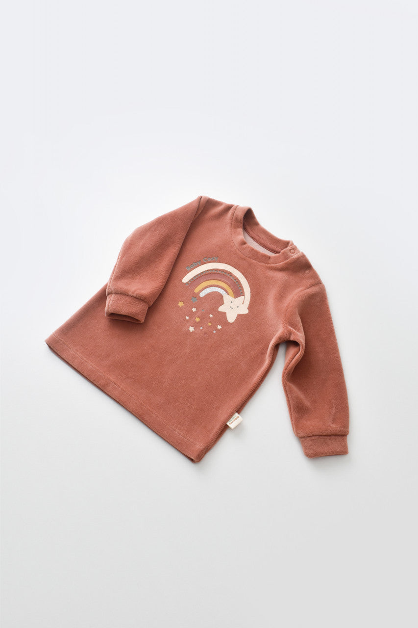 Set Curcubeu cu bluzita cu maneca lunga si panataloni lungi din 80%bumbac organic si 20% poliester - Caramiziu, Baby Cosy
