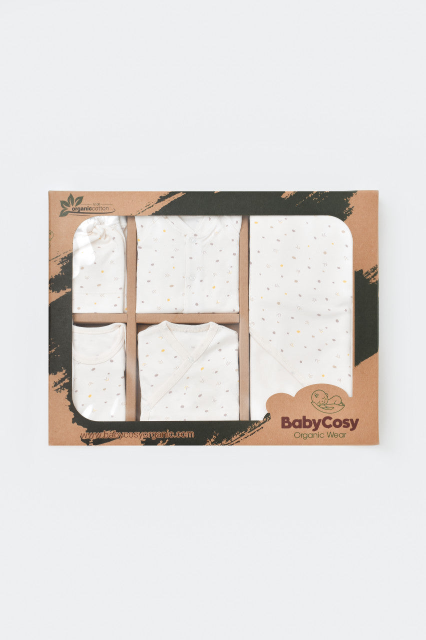 Set de 10 piese pentru nou nascut - 100% bumbac organic - Ecru cu buline, Baby Cosy