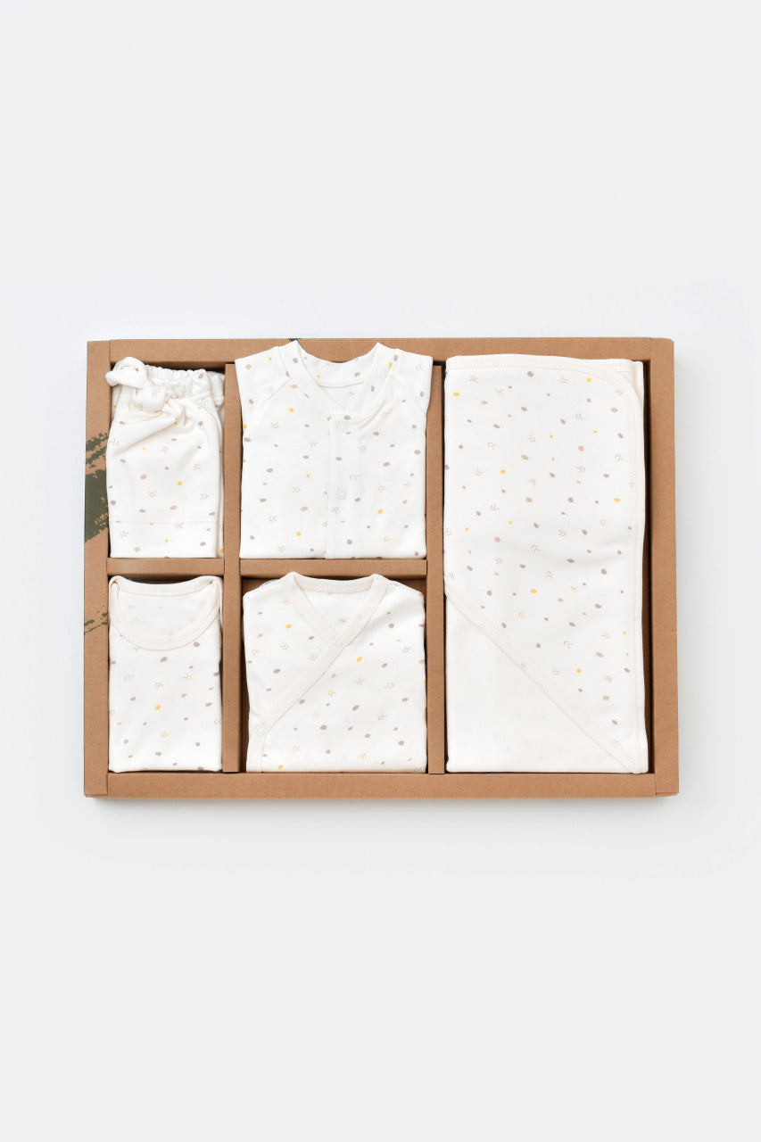 Set de 10 piese pentru nou nascut - 100% bumbac organic - Ecru cu buline, Baby Cosy
