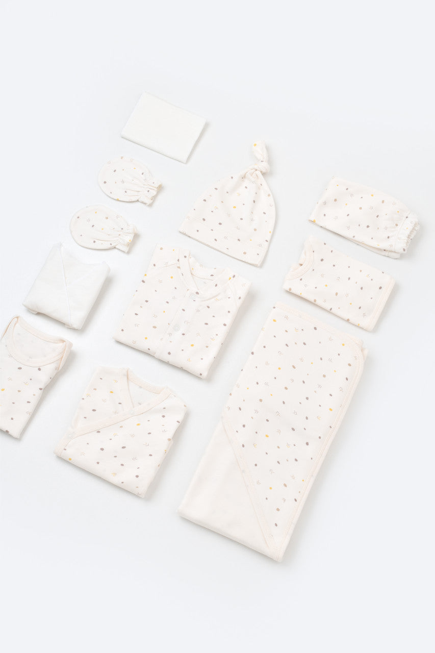 Set de 10 piese pentru nou nascut - 100% bumbac organic - Ecru cu buline, Baby Cosy