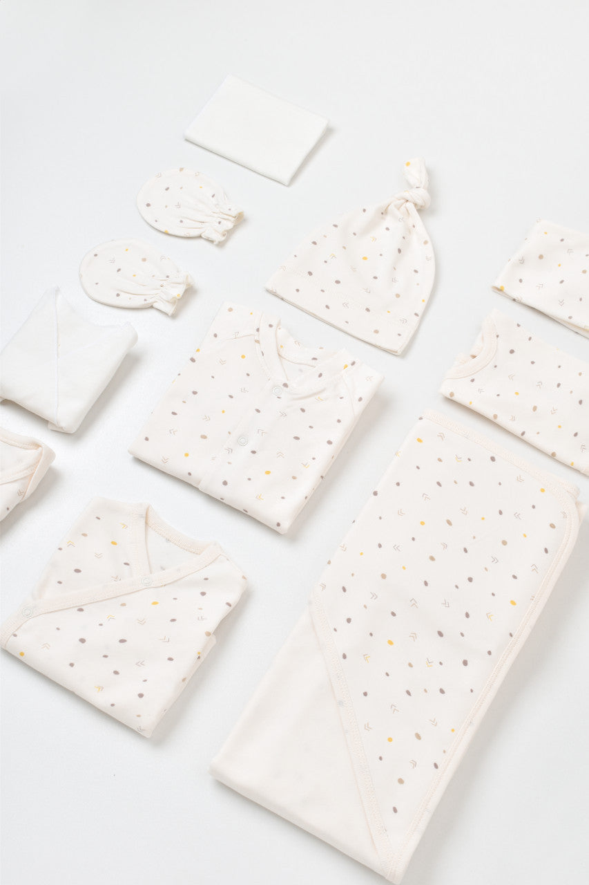 Set de 10 piese pentru nou nascut - 100% bumbac organic - Ecru cu buline, Baby Cosy