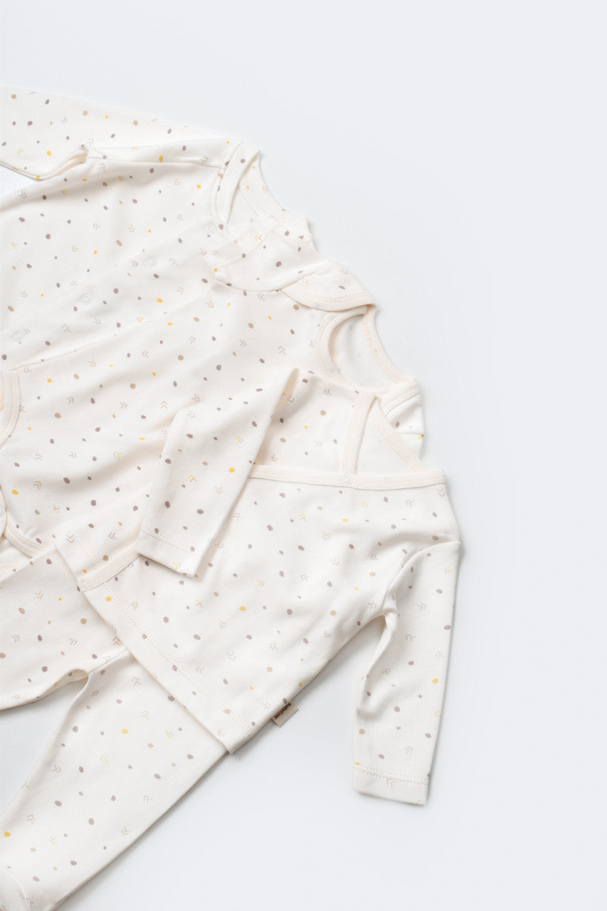 Set de 10 piese pentru nou nascut - 100% bumbac organic - Ecru cu buline, Baby Cosy