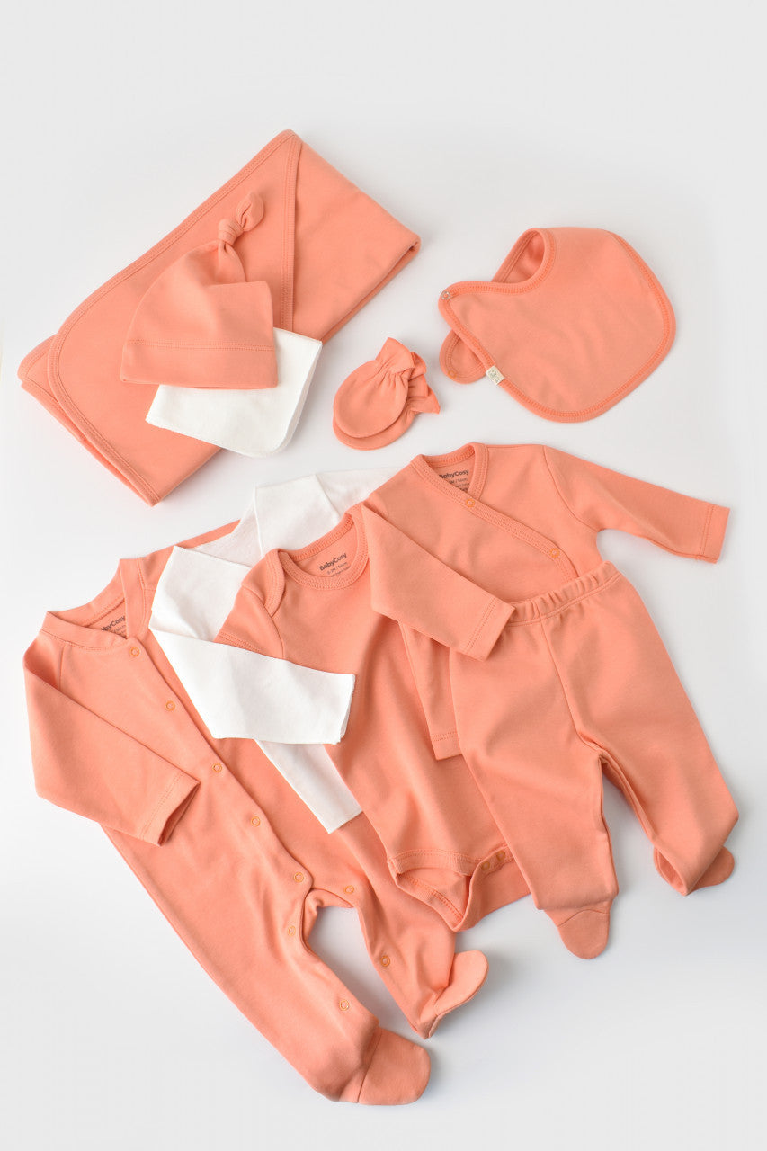 Set de 10 piese pentru nou nascut - 100% bumbac organic - Roz, Baby Cosy