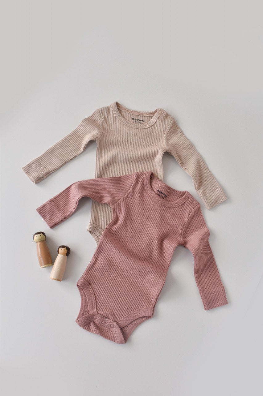 Set de 2 body-uri cu maneca lunga din bumbac organic si modal - Roz/Blush