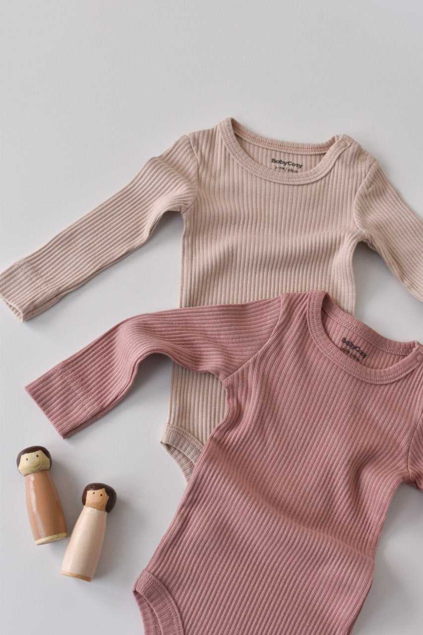 Set de 2 body-uri cu maneca lunga din bumbac organic si modal - Roz/Blush