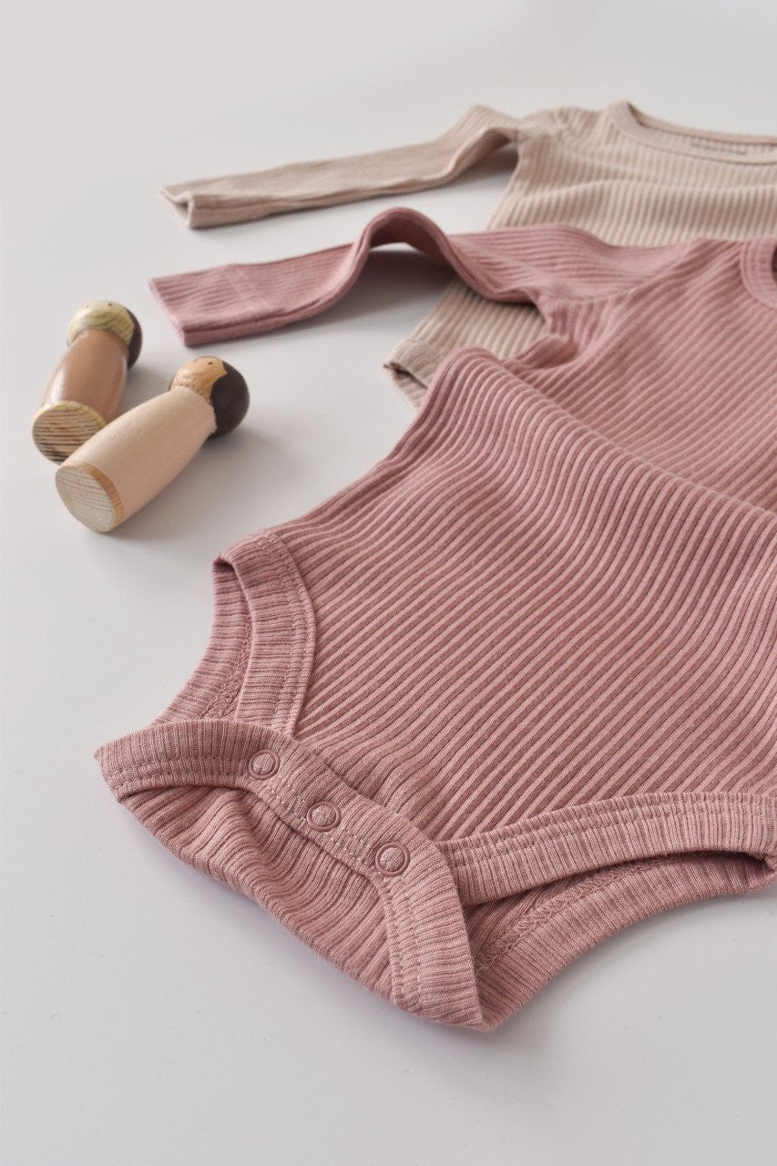 Set de 2 body-uri cu maneca lunga din bumbac organic si modal - Roz/Blush