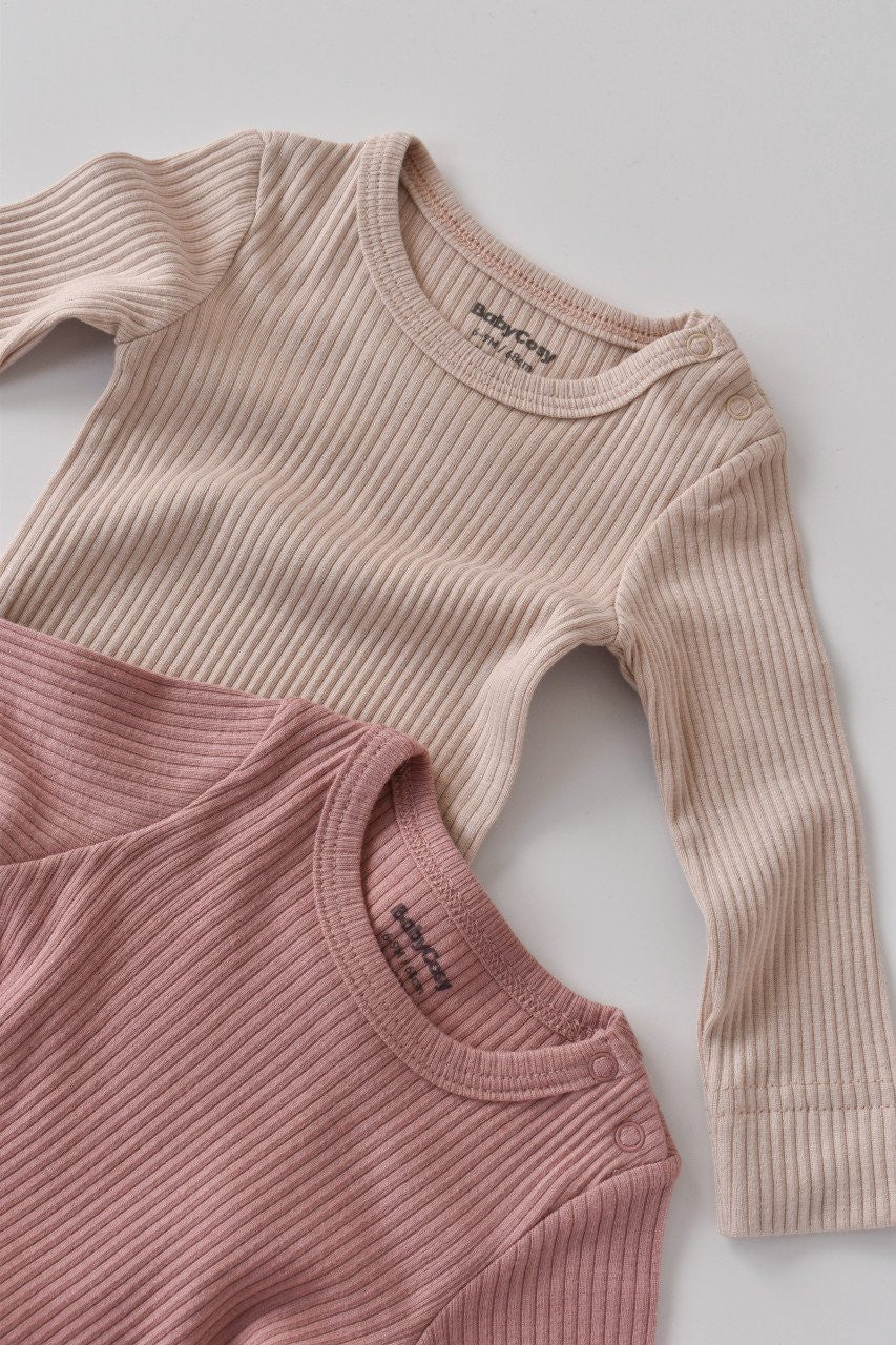 Set de 2 body-uri cu maneca lunga din bumbac organic si modal - Roz/Blush