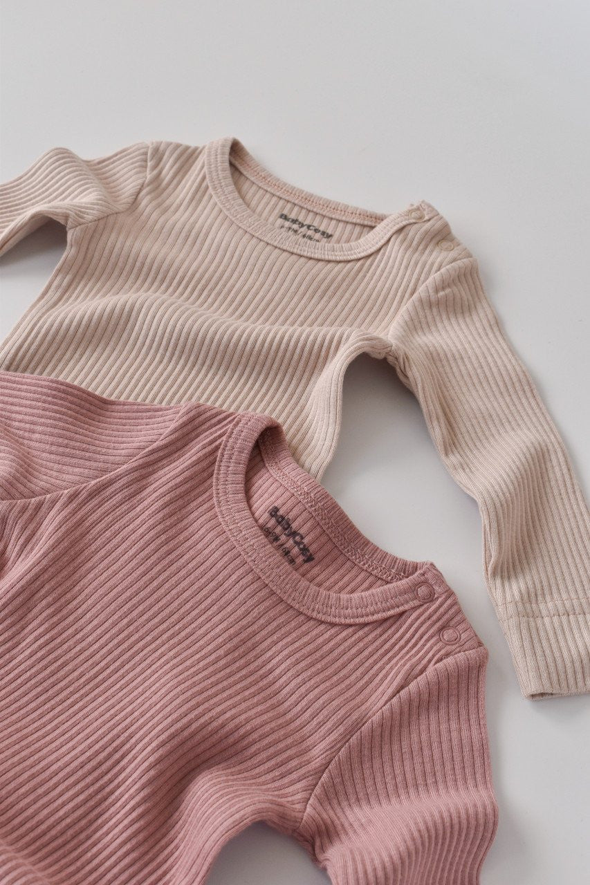 Set de 2 body-uri cu maneca lunga din bumbac organic si modal - Roz/Blush