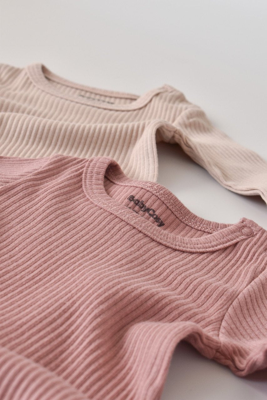 Set de 2 body-uri cu maneca lunga din bumbac organic si modal - Roz/Blush