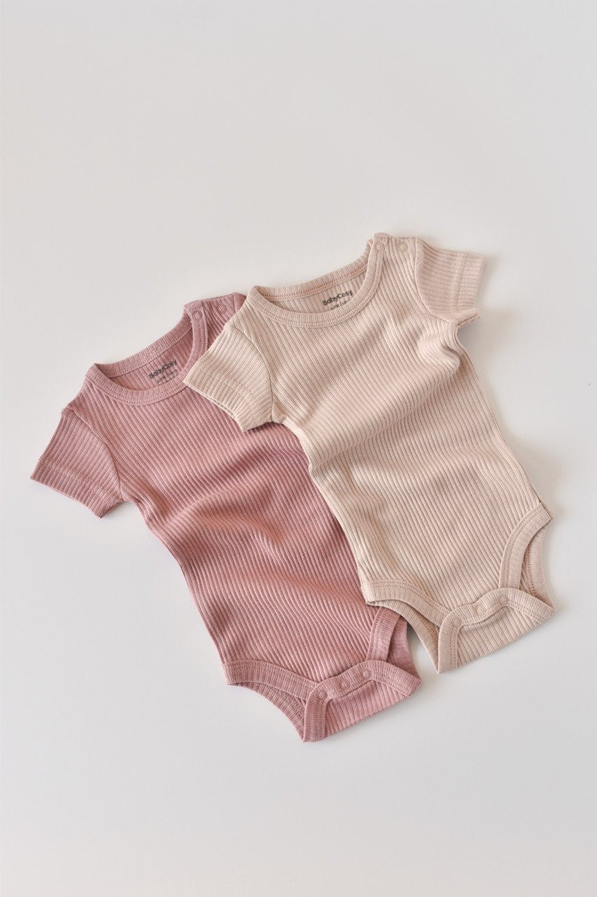 Set de 2 body-uri cu maneca scurta din bumbac organic si modal - Roz/Blush