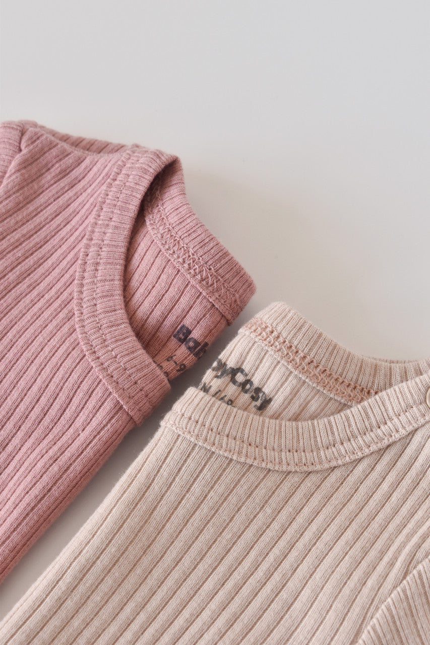 Set de 2 body-uri cu maneca scurta din bumbac organic si modal - Roz/Blush