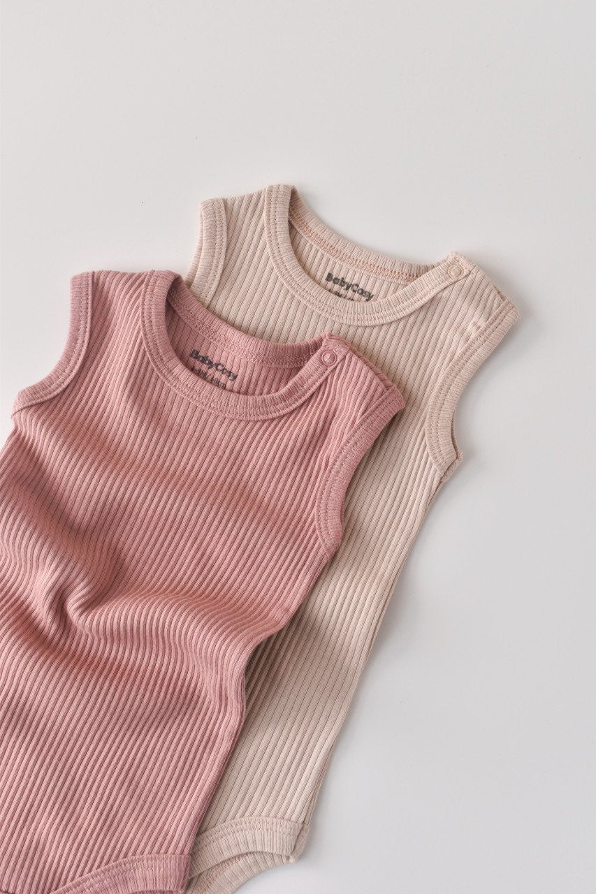 Set de 2 body-uri fara maneci din bumbac organic si modal - Roz/Blush