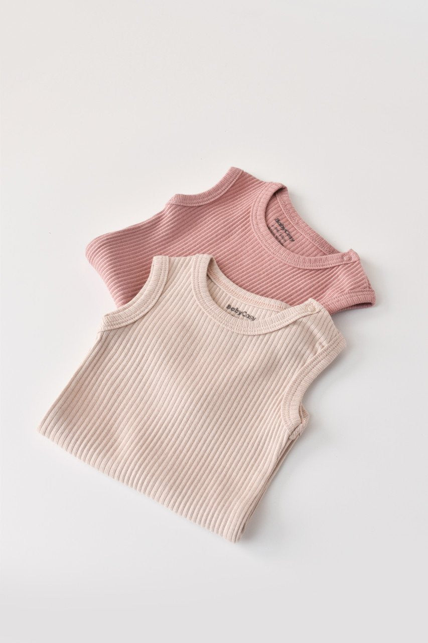 Set de 2 body-uri fara maneci din bumbac organic si modal - Roz/Blush