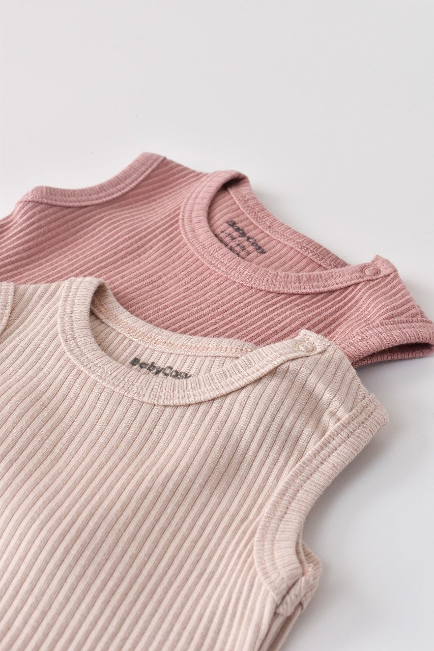 Set de 2 body-uri fara maneci din bumbac organic si modal - Roz/Blush