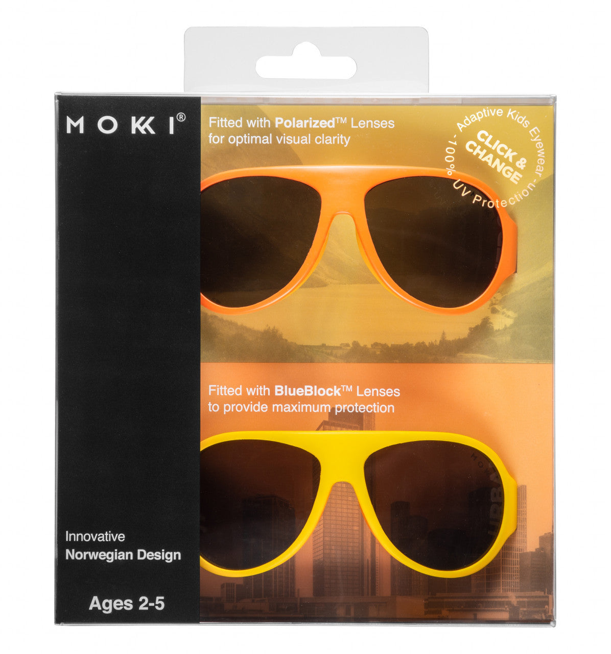 Set de 2 ochelari copii Click & Change, galben, 2-5 ani, Mokki